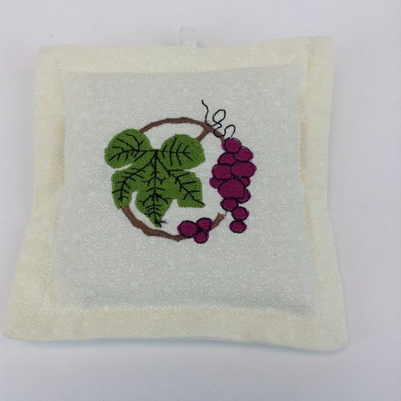 Handmade Embroidered Lavender Filled Sachet Linen Drawer Pillow Grape Vine - Picture 2 of 9